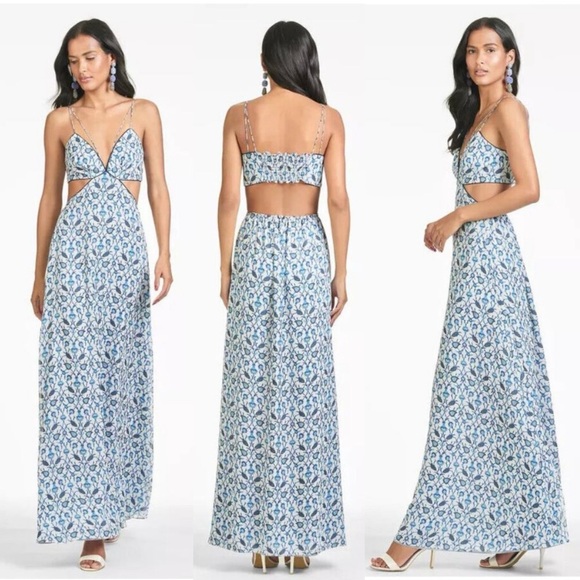 Sachin + Babi Dresses & Skirts - Sachin + Babi Cut-Out Maxi Dress Size 2 Blue White Deep V-Neck Maxi Dress NWT